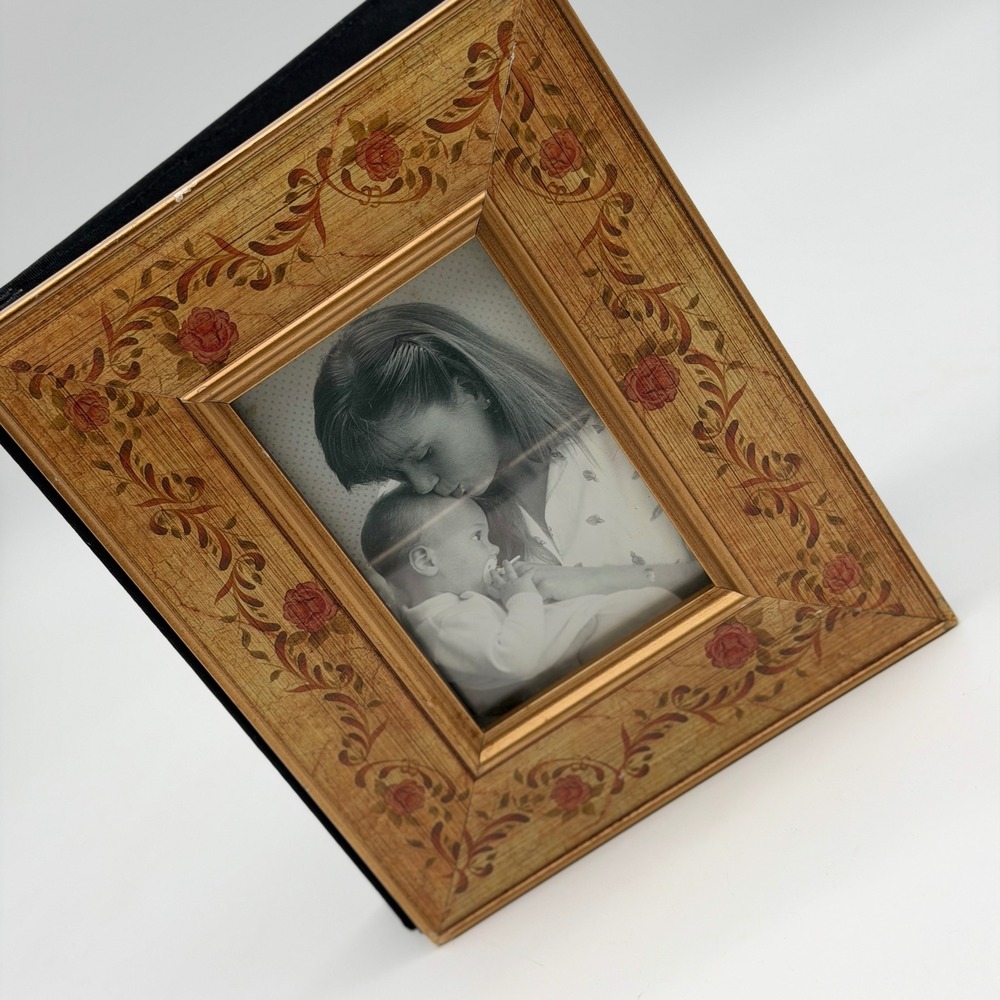 Vintage Floral Gold Leaf Photo Album Picture Frame Cover Rose Vine Shabby Chic